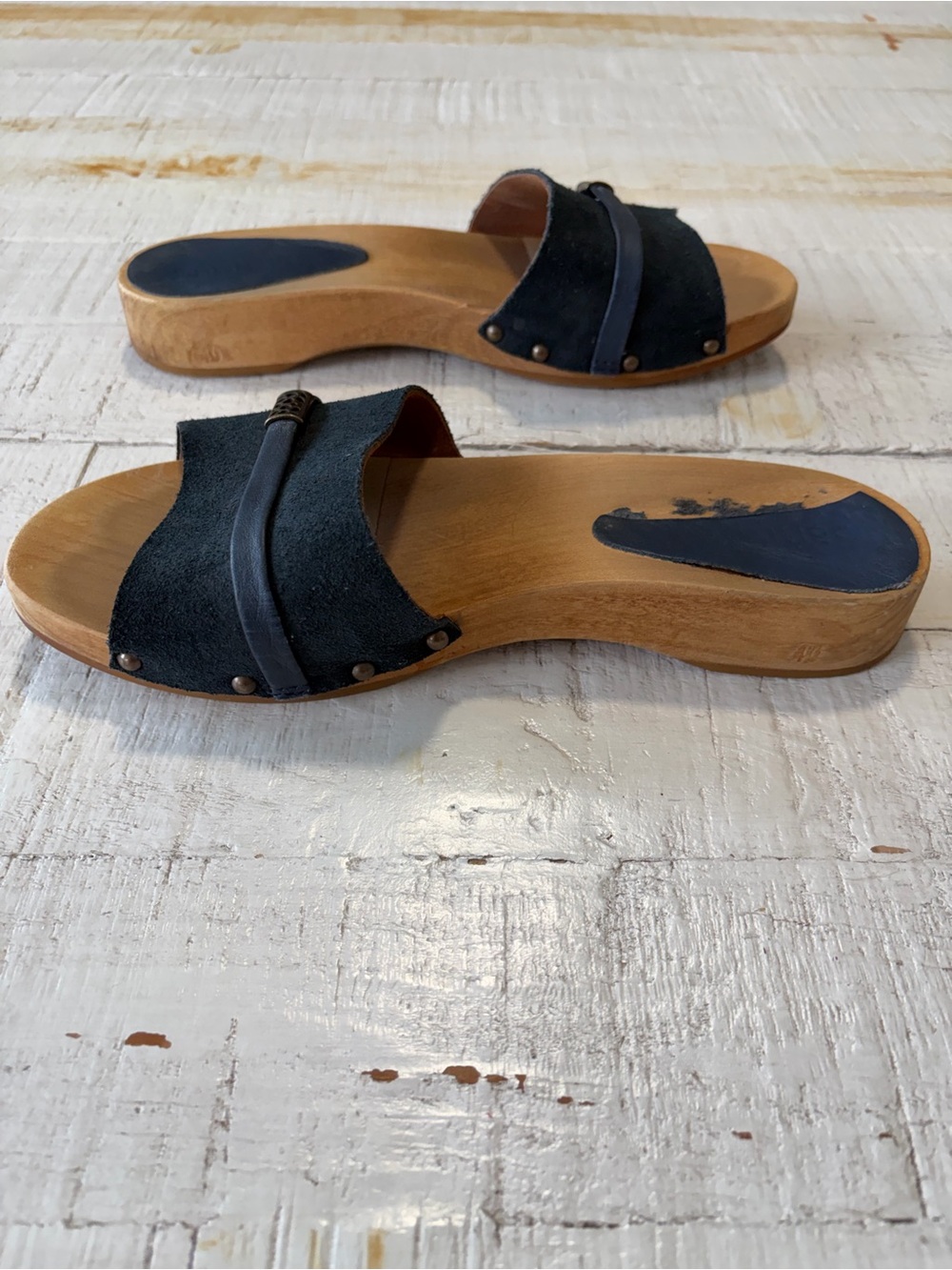 Sanita Clog Sandals EU size 40 US 8.5 9 Navy Blue Suede Slip On Wooden - Picture 13 of 15